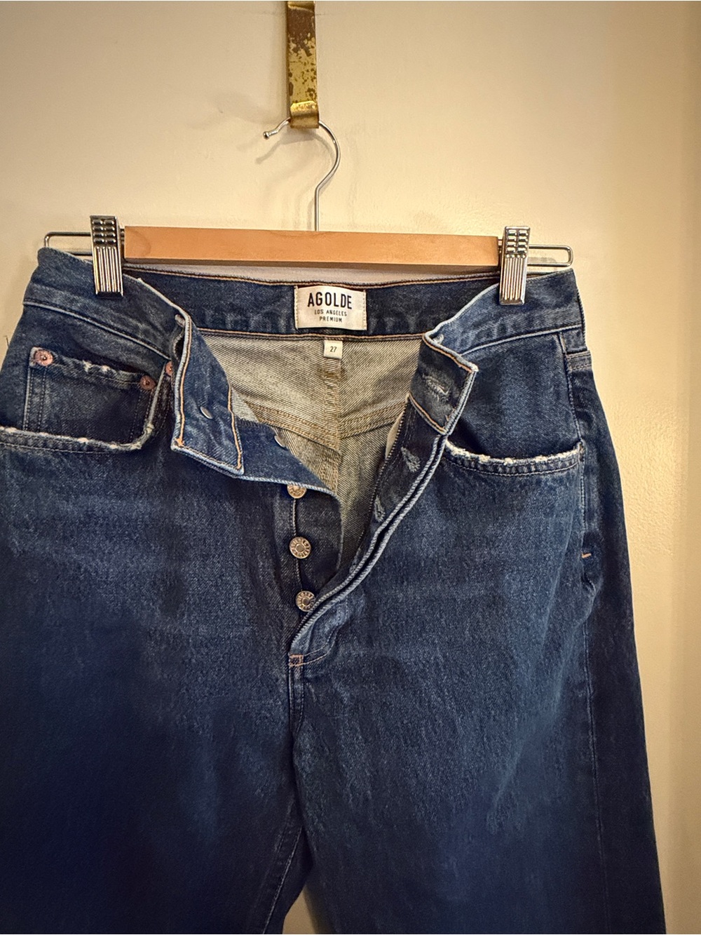 Agolde High-Rise Button-Fly Jeans in Dark Indigo